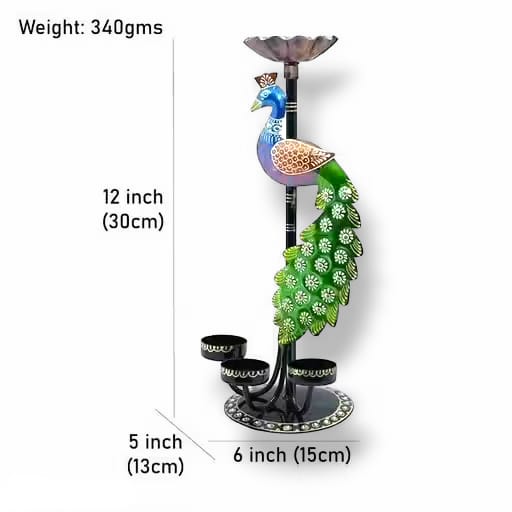 Malik Designs Metal peacock T light candle holder