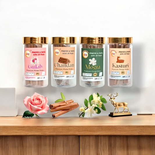 Shreshtha Premium Dry Dhoop (Rose, Sandal, Mogra, Kasturi) – (4X100G) 400G