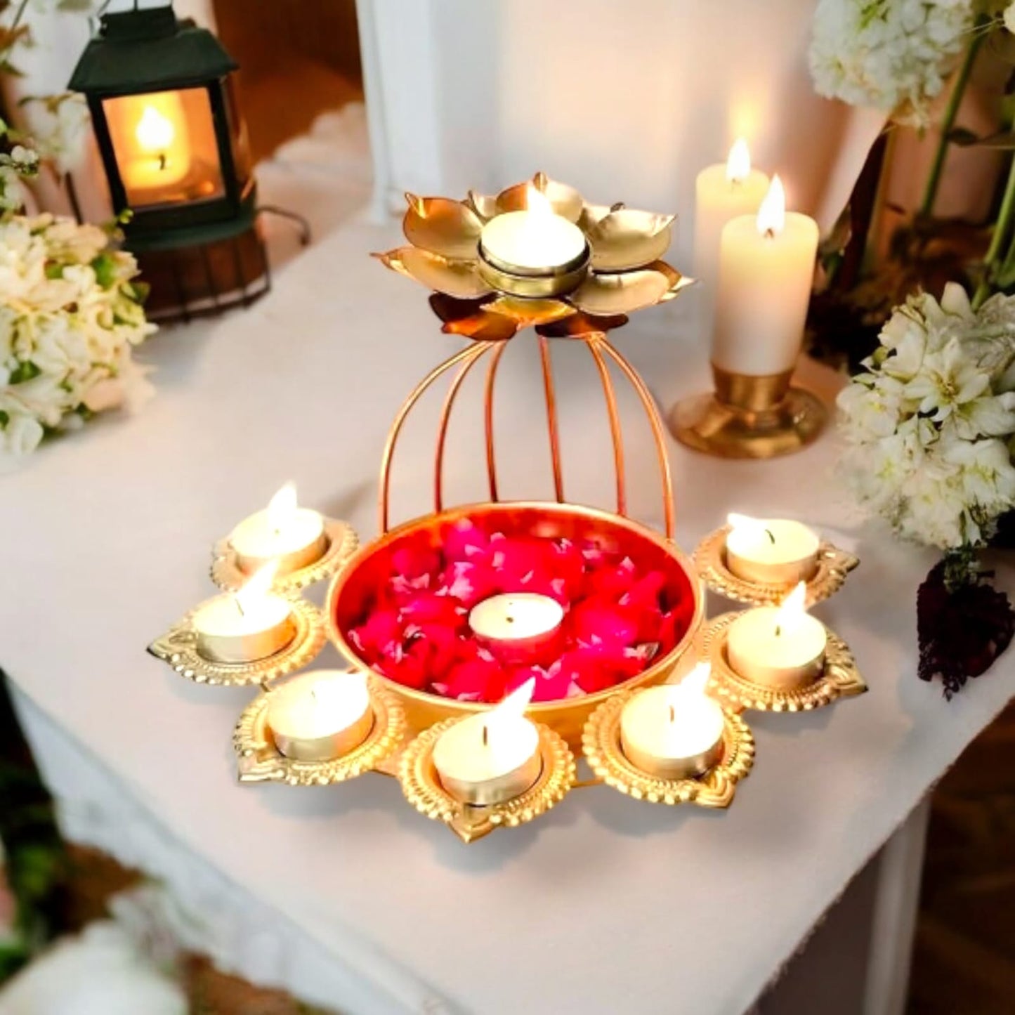Designer Metal Lotus‑Shape Urli