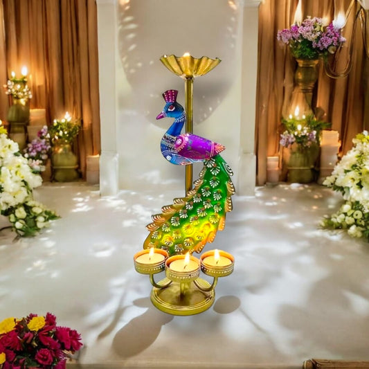 Malik Designs Metal peacock T light candle holder